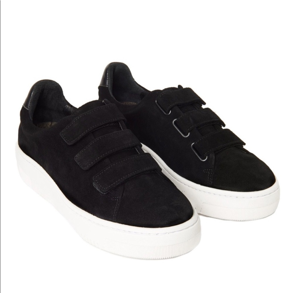 Sandro Paris black suede platform Velcro sneakers
